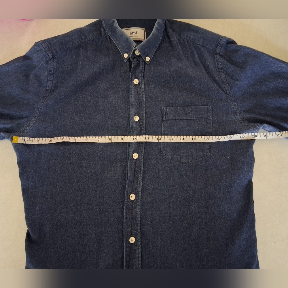 Ami Alexandre Mattiussi/ Blue Denim Button Up Shirt/ 100% Cotton/ Size US M - Picture 13 of 16